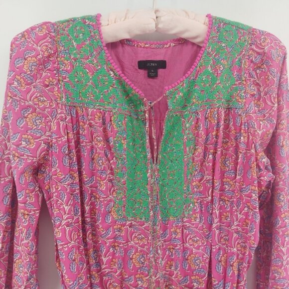 J Crew Embroidered Belted tunic dress in pink vines block print - Picture 3 of 10